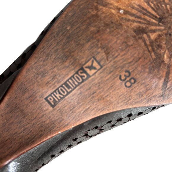 PIKOLINOS Shoes Euro 38 Olive Green Pretty Floral Flower Cutouts Stacked Heel - Picture 10 of 10